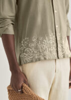 Olive Green Embroidered Cotton Linen Shirt