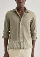 Olive Green Embroidered Cotton Linen Shirt