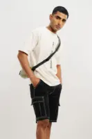 Contrast stitch men's black shorts