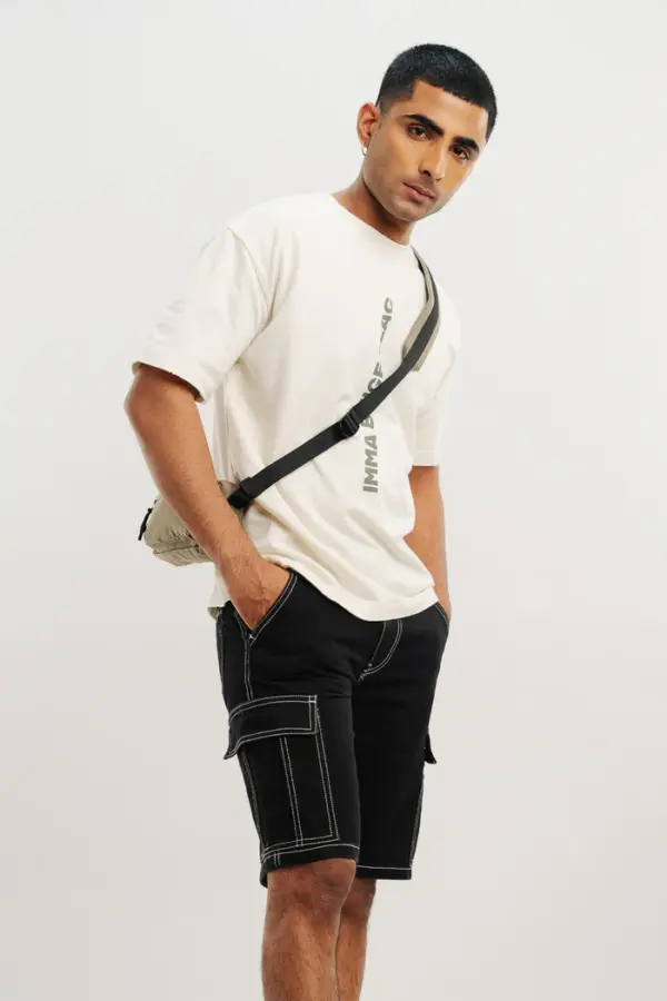 Contrast stitch men's black shorts
