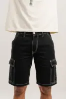 Contrast stitch men's black shorts