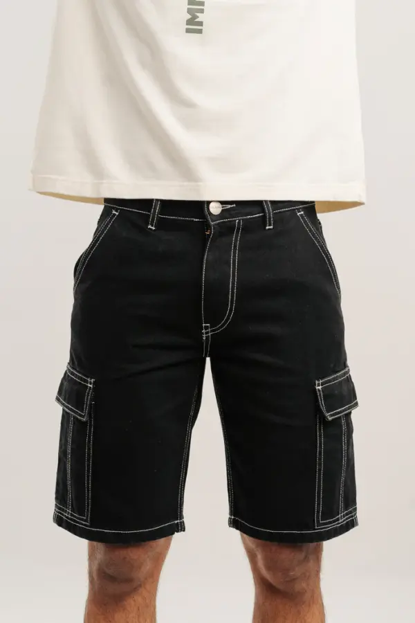 Contrast stitch men's black shorts