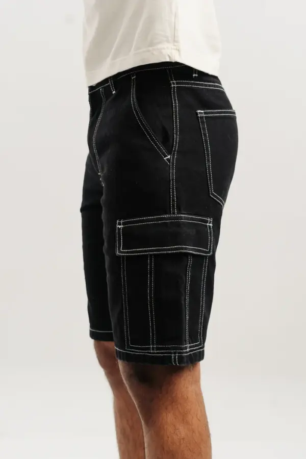 Contrast stitch men's black shorts