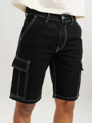 Contrast stitch men's black shorts