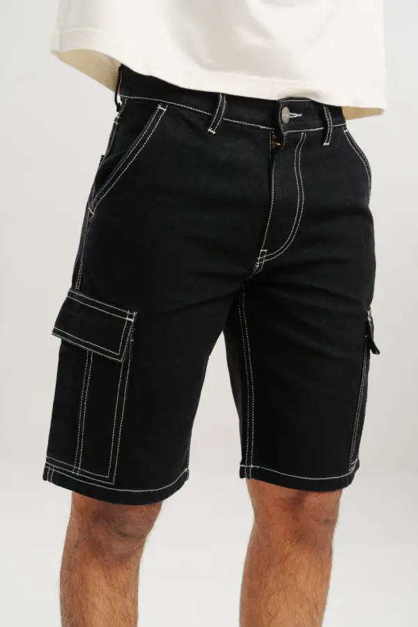 Contrast stitch men's black shorts