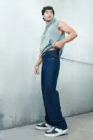 Basic indigo men's baggy jeans
