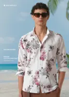 White Peony Dahlia Printed Cotton Linen Shirt